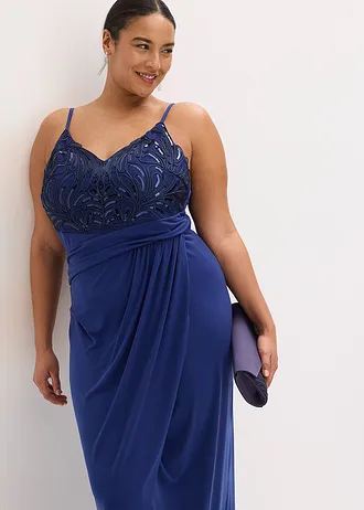 Večerné šaty s čipkou a flitrovanou výšivkou • polnočná modrá plus size • obchod bonprix