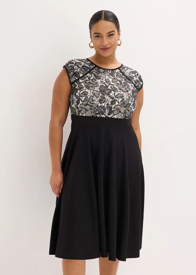 Robe midi avec dentelle, Couleur: noir
