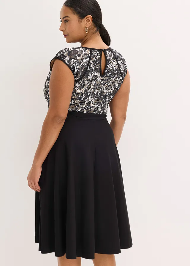 Robe midi avec dentelle, Couleur: noir