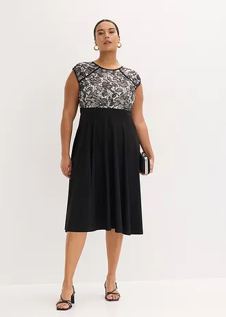 Robe midi avec dentelle, Couleur: noir