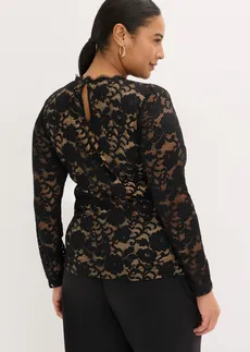 Bluză cu mâneci lungi din dantelă, culoare: negru