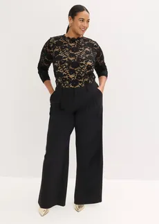 Bluză cu mâneci lungi din dantelă, culoare: negru