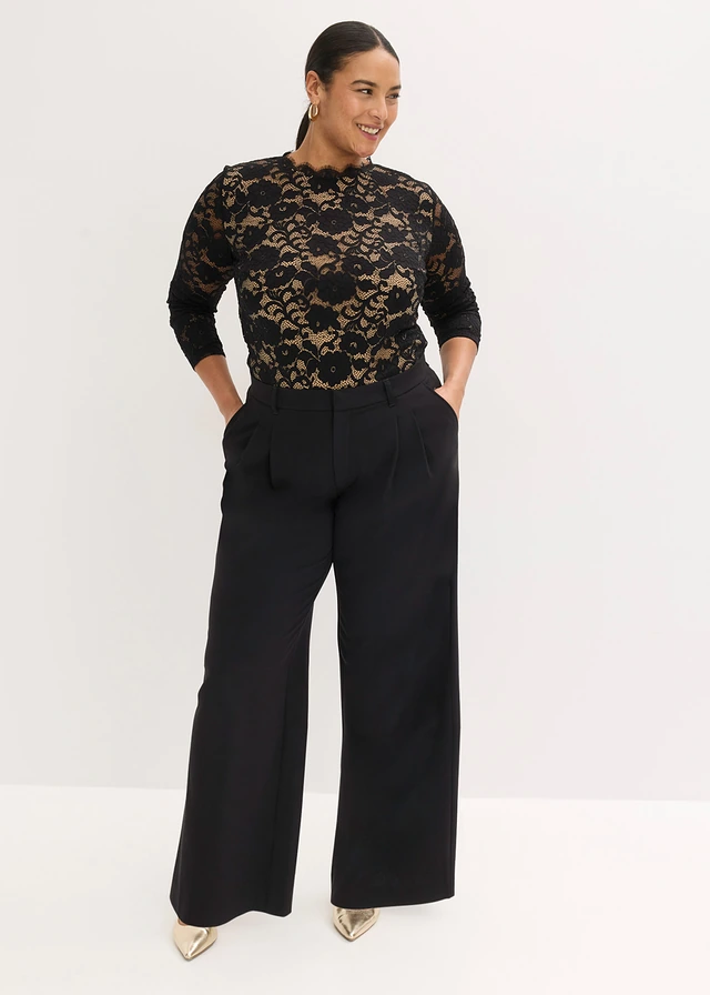 Longsleeve van kant, Kleur: zwart