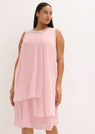 Robe en crêpe avec application de strass, Couleur: rose cendré