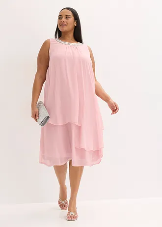 Robe en crêpe avec application de strass, Couleur: rose cendré