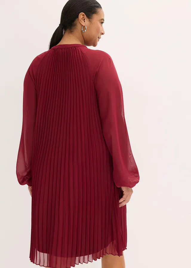 Robe courte plissée en mousseline, Couleur: rouge rubis