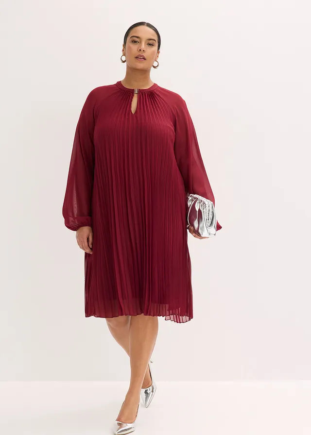 Robe courte plissée en mousseline, Couleur: rouge rubis