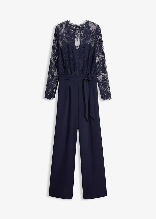 Jumpsuit met kant, Kleur: donkerblauw