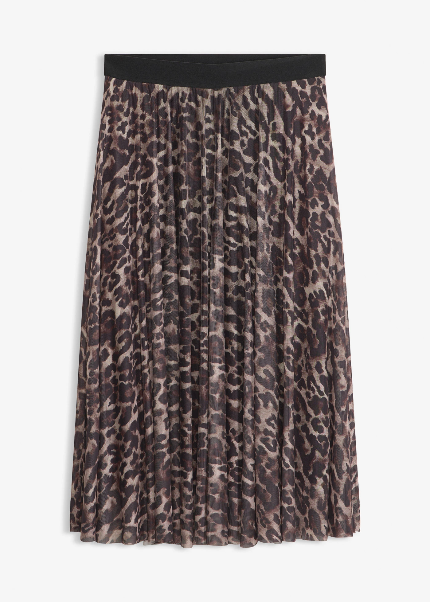 Fustă midi evazată, cu mesh • maro-negru leo • magazin bonprix