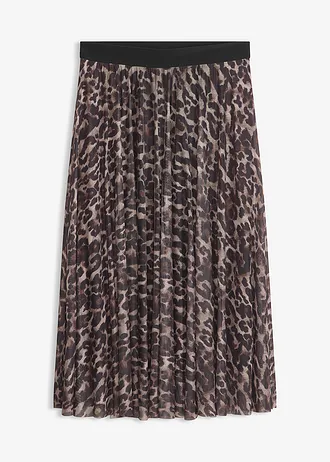 Uitlopende midi rok met mesh • bruin-zwart luipaardprint • bonprix online shop