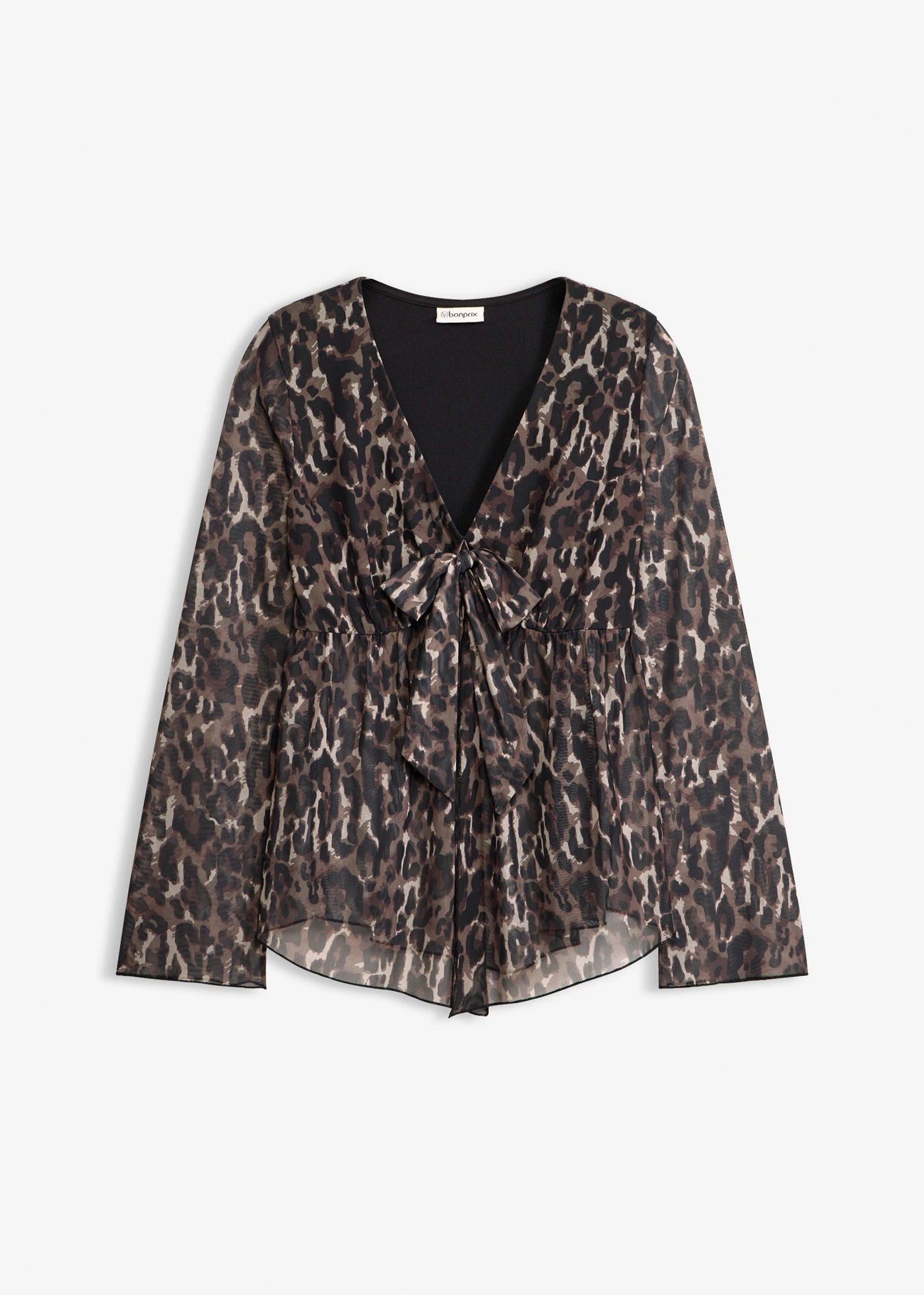 Blouse T-shirt en mesh près du corps • noir-marron léopard • Boutique bonprix