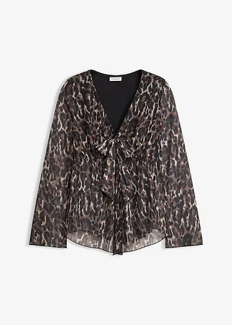 Blouse T-shirt en mesh • noir-marron léopard • Boutique bonprix