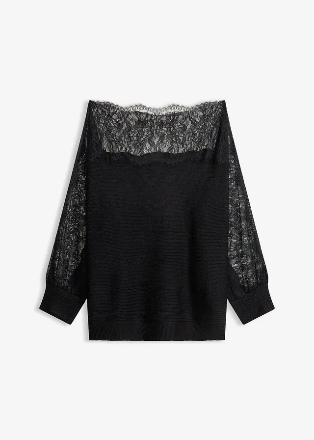 Pull estival avec dentelle, Couleur: noir