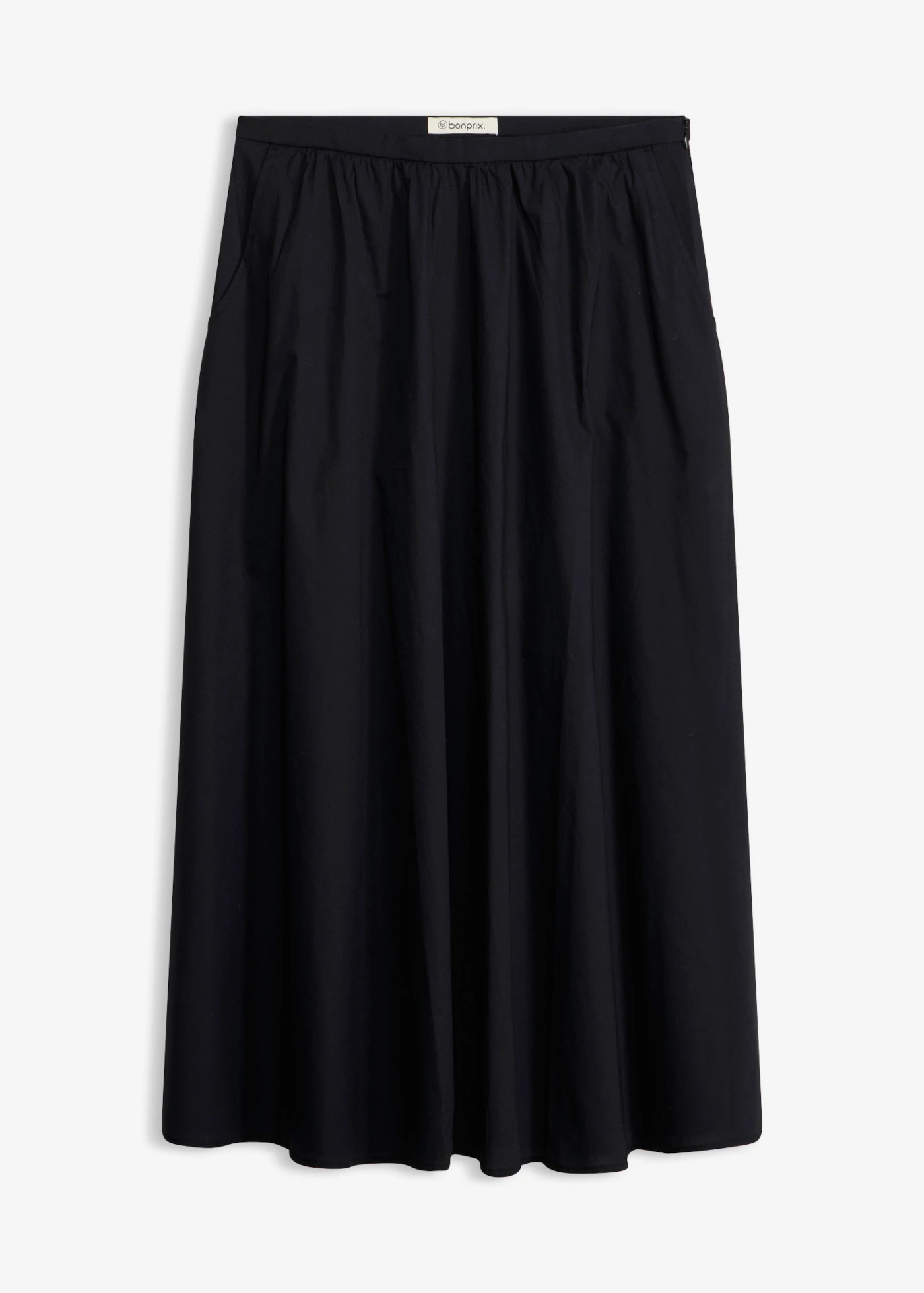 Jupe midi en coton extensible • noir • Boutique bonprix