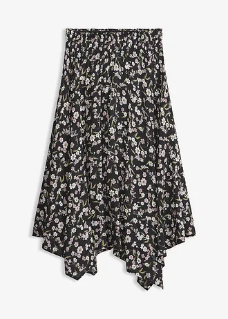 Midi rok van pure viscose, Kleur: zwart-wit met print