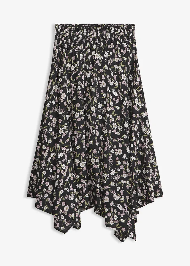 Jupe midi 100% viscose, Couleur: noir-blanc imprimé