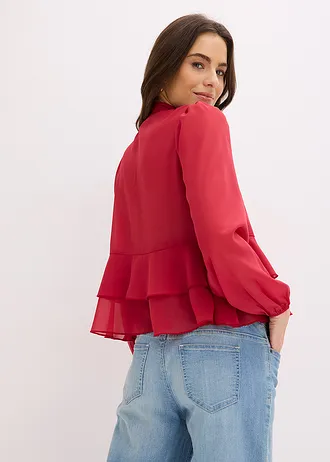 Blouse met strik, Kleur: kersenrood