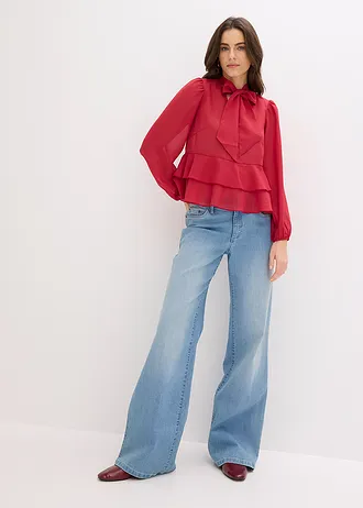 Blouse met strik, Kleur: kersenrood