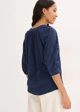 Tunique aérienne en gaze de coton, Couleur: bleu foncé