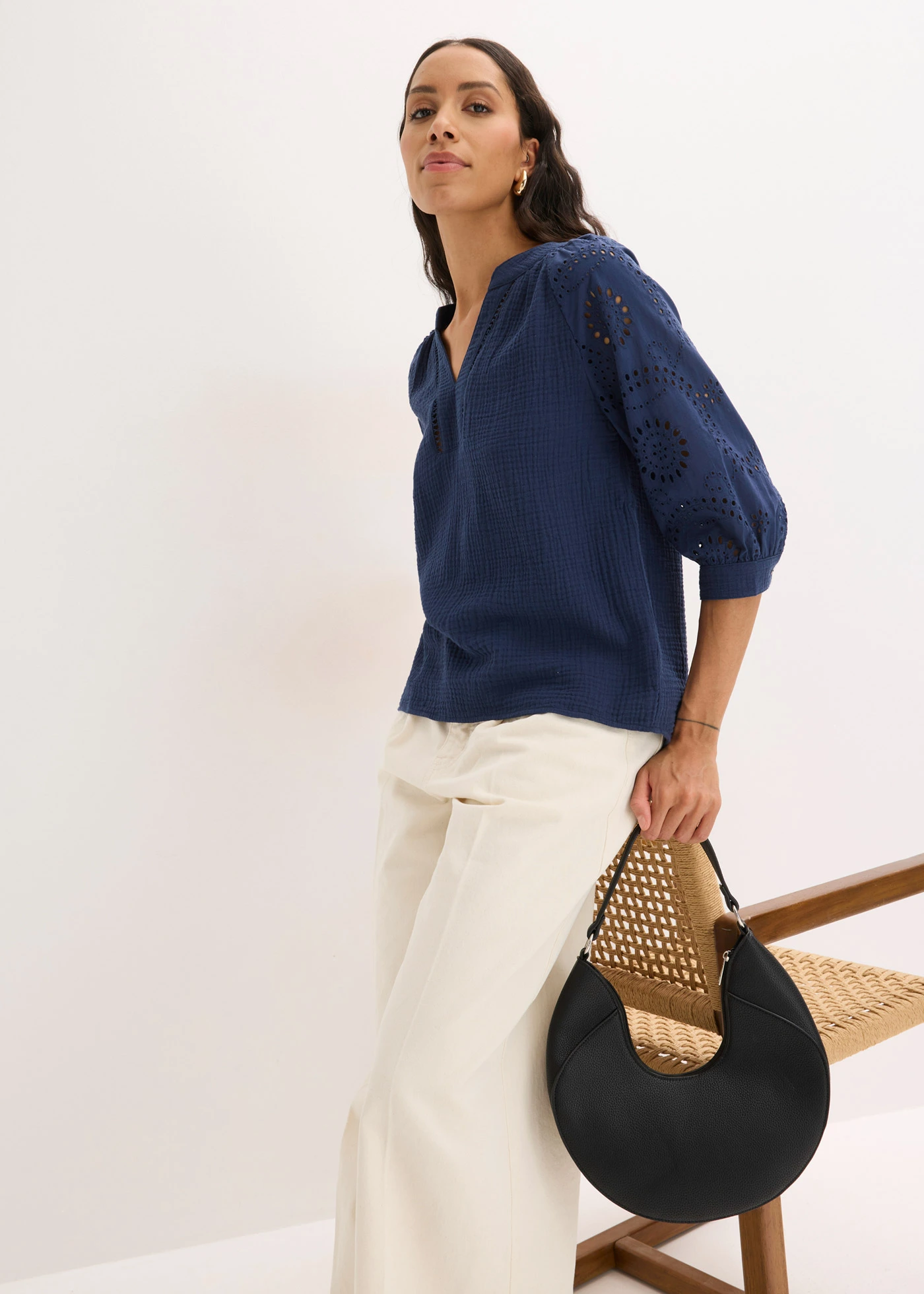 Tunique aérienne en gaze de coton • bleu foncé • Boutique bonprix