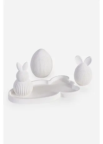 Déco lapins et œuf sur un plateau (ens. 4 pces) • blanc • Boutique bonprix