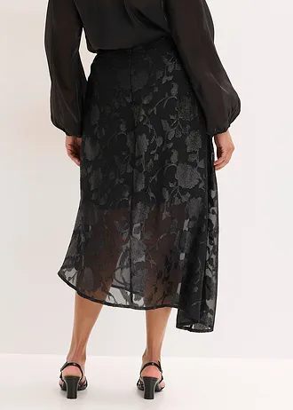 Maxi rok met asymmetrische onderrand, Kleur: zwart