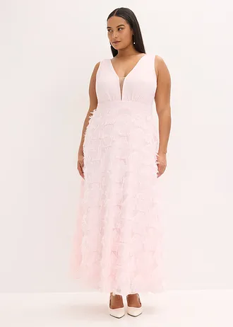 Rochie de seară cu margine din fire fine, culoare: roz deschis