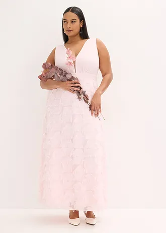 Robe de soirée avec détails frangés, Couleur: rose clair