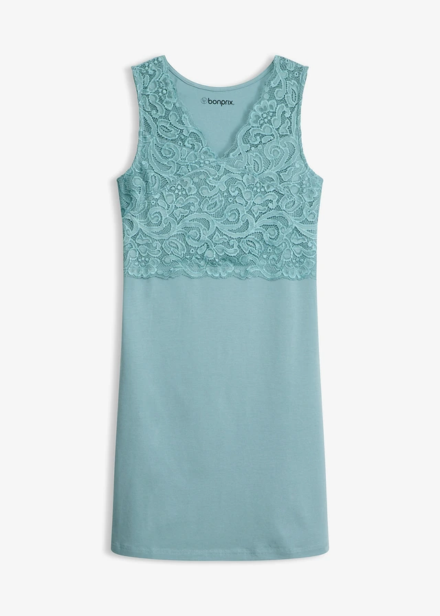 Chemise de nuit avec empiècement dentelle, Couleur: bleu minéral