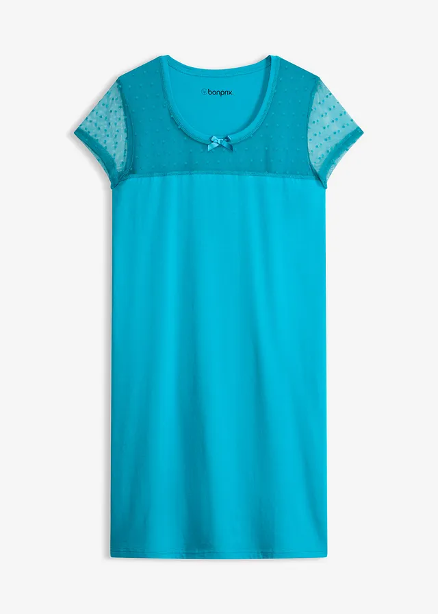 Chemise de nuit courte en coton • bleu lagon • Boutique bonprix