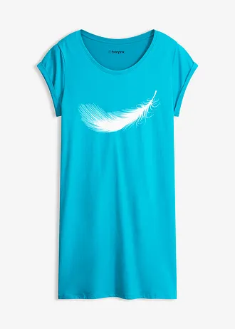 Kort nachthemd van biologisch katoen, Kleur: laguneblauw