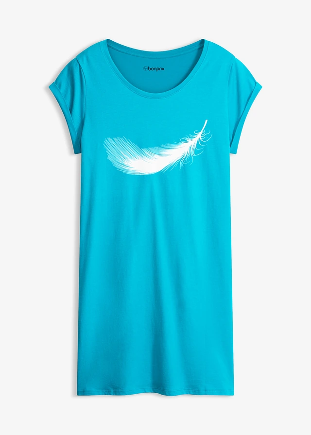 Chemise de nuit courte 100% coton, Couleur: bleu lagon