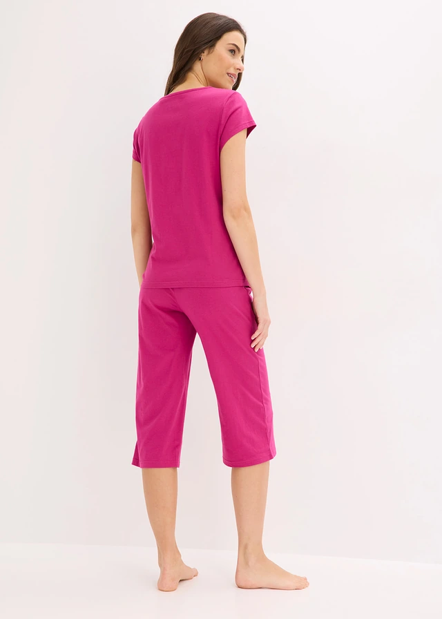Capri pyjama met wijde culotte, Kleur: fuchsiapink