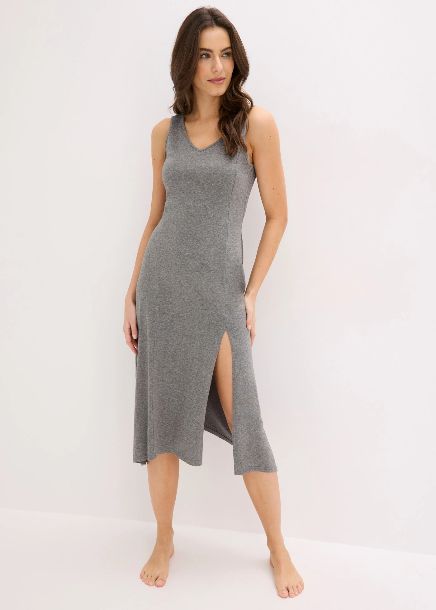 Nachthemd met split • grijs gemêleerd • bonprix online shop