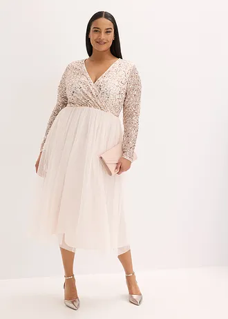 Cocktailjurk met paillettenborduursel, Kleur: lichtroze