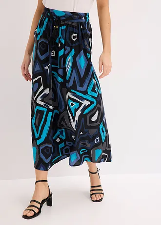 Maxi rok van soepele viscose, Kleur: zwart-blauw grafische print