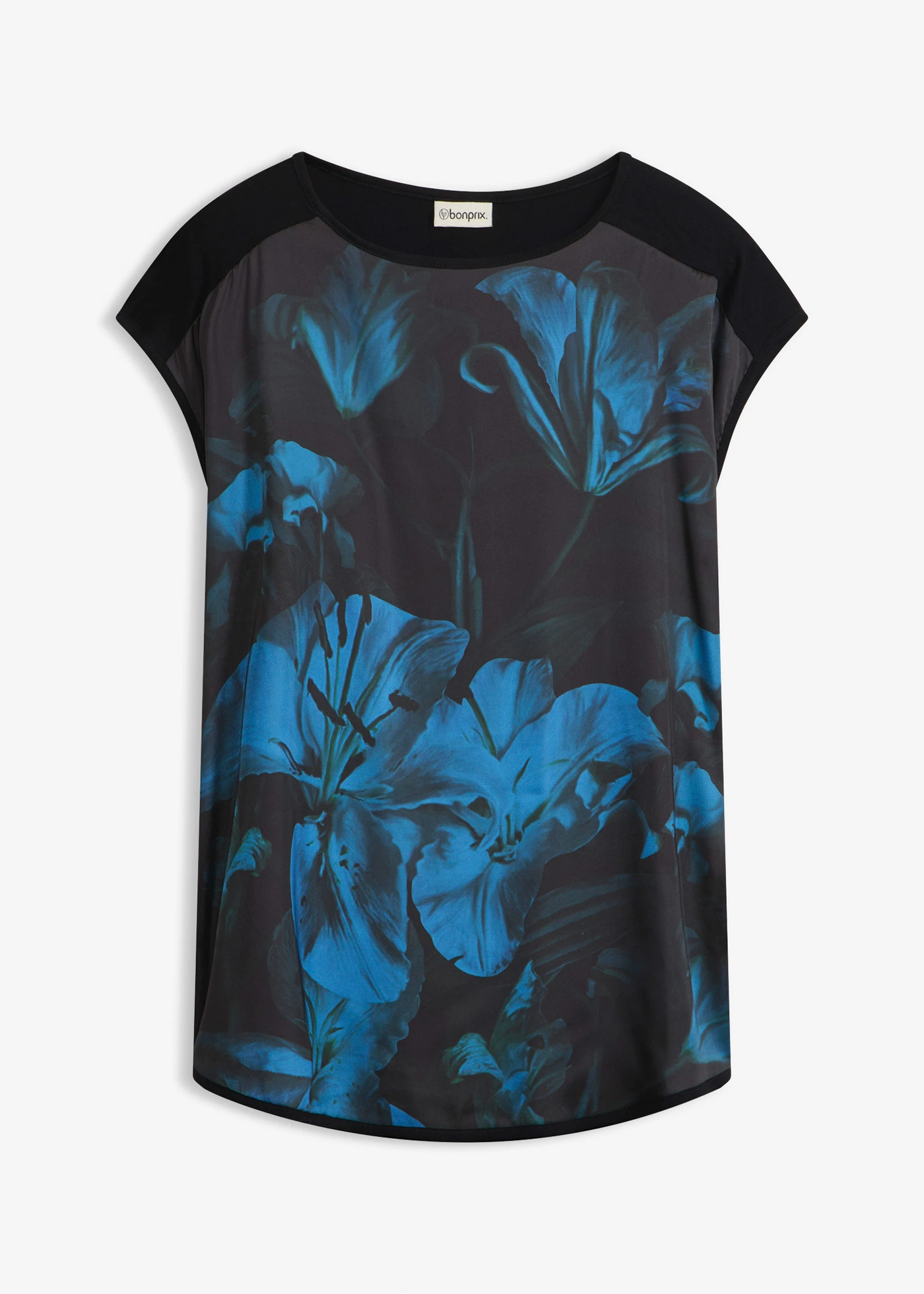 Bluză cu imprimeu din amestec moale de viscoză • negru-petrol floral • magazin bonprix