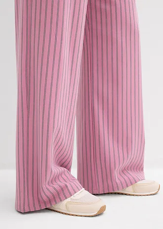 Pantalon fluide à taille élastiquée • mauve/blanc/bleu foncé rayé • Boutique bonprix