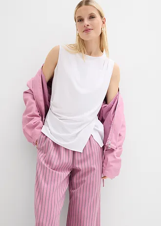 Pantaloni fără încheiere, cu crac larg • mov-maroniu/alb/bleumarin dungat vertical • magazin bonprix