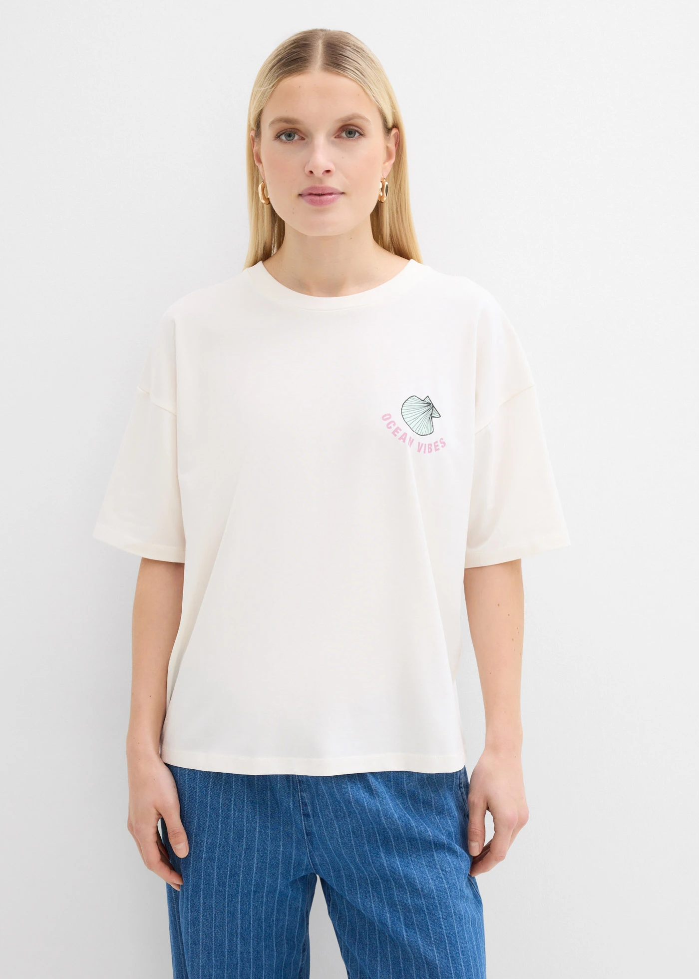 Oversize-tričko • biela vlna/svetlomodrá potlačená • obchod bonprix