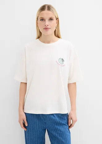 Oversized shirt, Kleur: wolwit-lichtblauwmet print