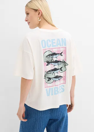 T-shirt oversize, Couleur: écru-bleu clair imprimé