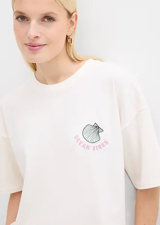 Oversize triko • přírodní bílo-světle modrá s potiskem • bonprix obchod