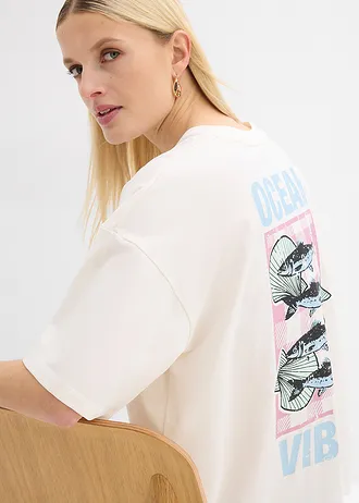 Oversize-tričko • biela vlna/svetlomodrá potlačená • obchod bonprix
