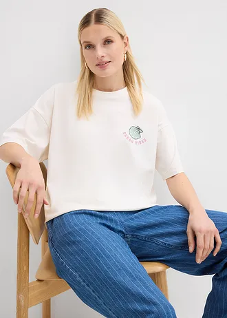 Oversize triko • přírodní bílo-světle modrá s potiskem • bonprix obchod