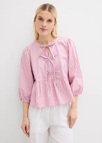 Blouse à nouettes, Couleur: mauve-blanc