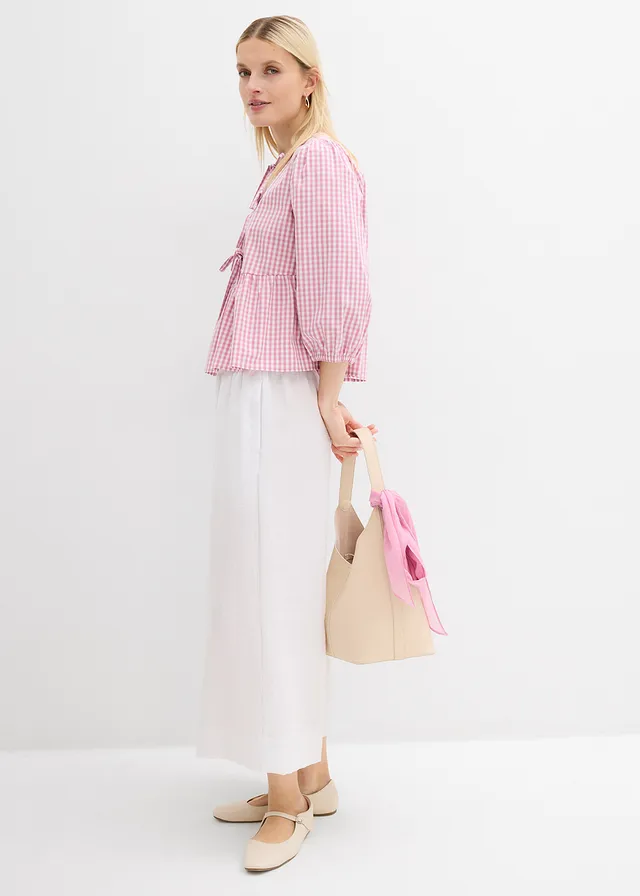 Blouse met strikdetail mauve-wit