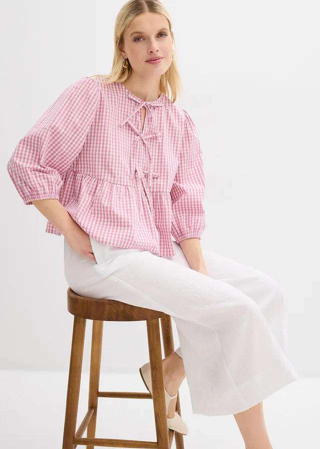 Blouse met strikdetail • mauve-wit • product-page.page-title-suffix