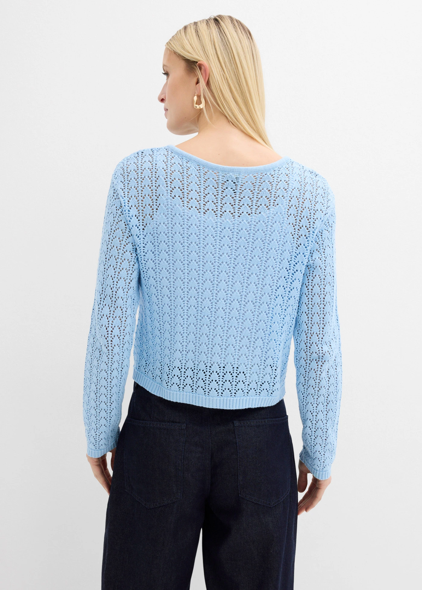 Jachetă tricotată cu model ajurat din bumbac 100% • bleu • magazin bonprix