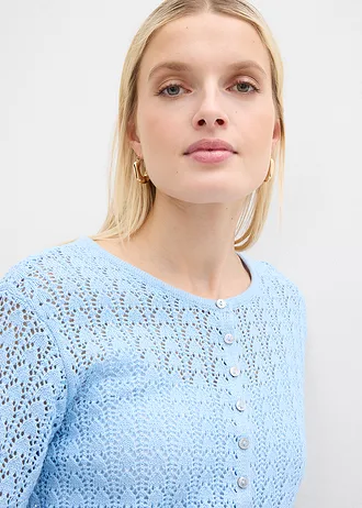 Jachetă tricotată cu model ajurat din bumbac 100% • bleu • magazin bonprix